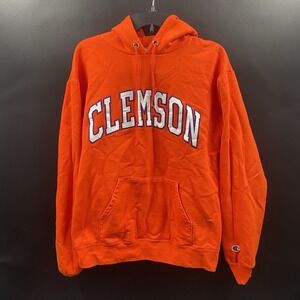 Clemson‎ University Champion Hoodie Sweatshirt Men M Orange Embroidered Pullover